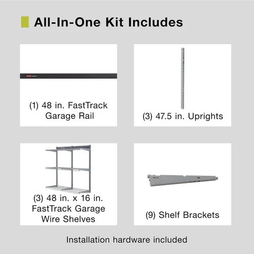 Miniatura 5 de Rubbermaid Fasttrack Rail Storage - Kit de 3 estantes de 48 x 16 pulgadas, 350 libras por estante, para el hogar, garaje, cobertizo/organización