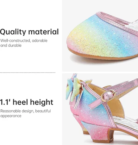 Miniatura 5 de Sandalias para niñas, tacones cerrados, para boda, fiesta, princesa, lazo con lentejuelas para niños pequeños y grandes