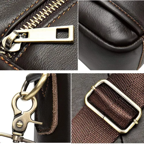 Miniatura 8 de Hebetag Bolso bandolera de cuero pequeño para hombre, para viajes al aire libre, negocios