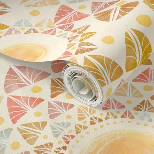 Miniatura 2 de Papel tapiz para despegar y pegar, acuarela hojas de sol, retro, geométrico, feliz sol, colorido, verano, papel tapiz extraíble personalizado por