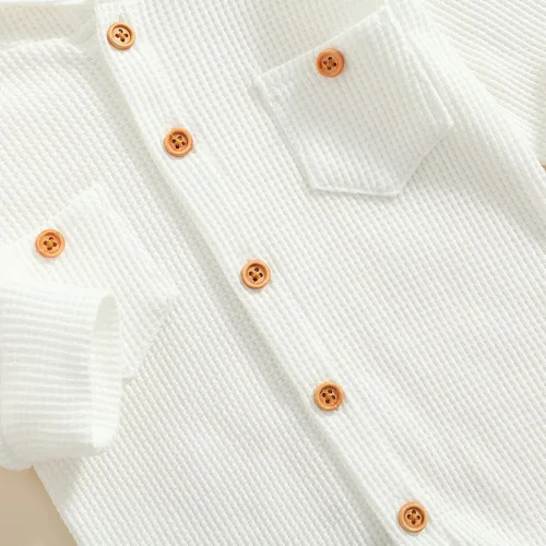 Miniatura 5 de Ynibbim Mameluco de invierno para recién nacido, para bebé, niño, niña, unisex, con capucha, ropa de gofre, de algodón, con botones