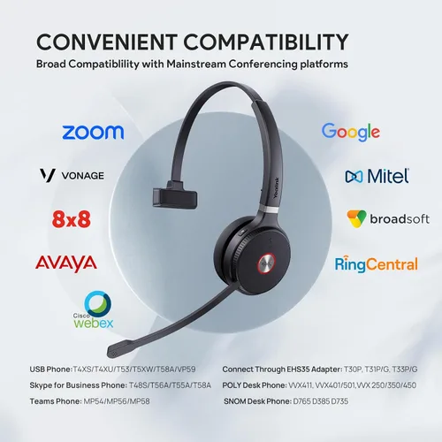 Miniatura 8 de Yealink WH62 DECT Mono Teams Auriculares Inalámbricos, Auriculares de Trabajo con Rango de 525 pies con Micrófono de Cancelación de Ruido 2X