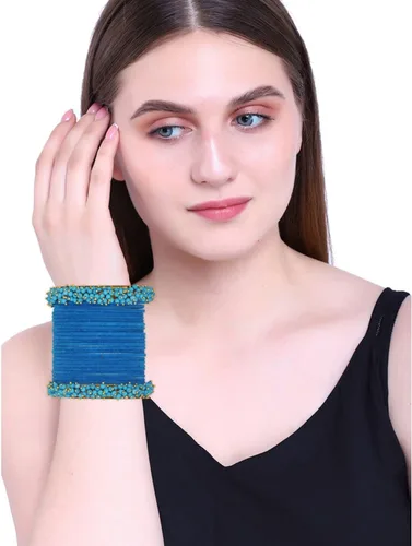 Miniatura 3 de Efulgenz Indian Bangle Set Faux Pearls Beads Plain Velvet Bracelet Bangle Jewelry for Women
