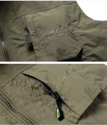 Miniatura 4 de Flygo Chaleco de pesca ligero para hombre con múltiples bolsillos para viajes al aire libre