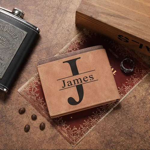 Miniatura 5 de Cartera personalizada con foto e iniciales de nombre para hombres, regalos personalizados para marido, novio, papá, hijo, familia, padrinos, amigo