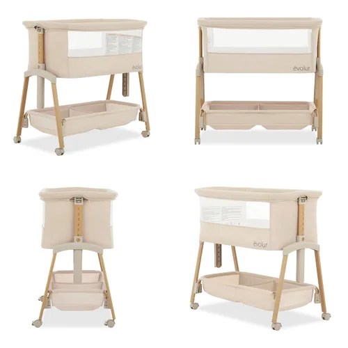 Miniatura 7 de évolur Cuna portátil con ruedas, moisés ajustable para el lado de la cama, lados de malla transpirable, canastilla de almacenamiento grande, fácil