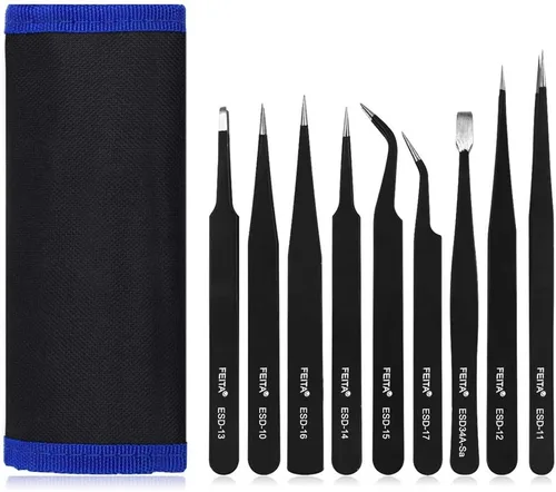 FEITA Juego de pinzas de precisión – FEITA profesional ESD Kit de pinzas antiestáticas de acero inoxidable para electrónica, manualidades, joyería,