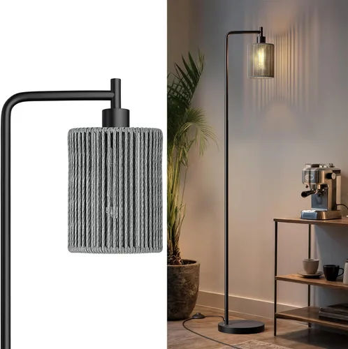 Miniatura 11 de Oneach Lámpara de pie dorada de 66 pulgadas para sala de estar, lámpara de pie bohemia con bombilla LED, interruptor de pie, pantalla de ratán, Oro