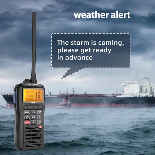 Miniatura 6 de Retevis Radio marina RM40 con GPS, llamada de socorro DSC, alarma de mafia, radio de mano flotante impermeable IP67, alerta meteorológica NOAA