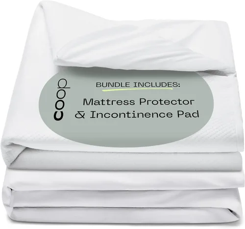 Coop Home Goods Paquete de protector de colchón Queen y almohadilla para incontinencia, impermeable, ultra lujoso, CertiPUR-US, Greenguard Gold