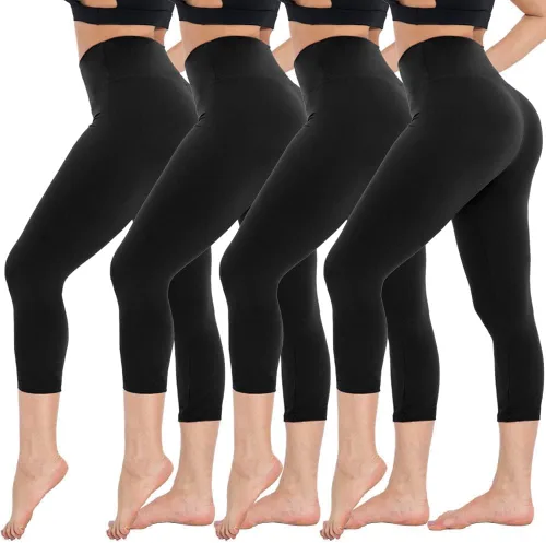 Paquete de 4 leggings capri para mujer, pantalones capri de cintura alta, control de abdomen, pantalones de yoga con bolsillos, mallas de ciclismo