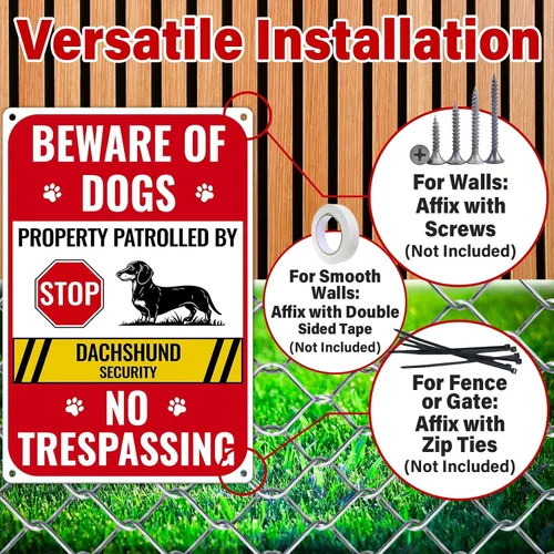 Miniatura 3 de 2 Pack de señales de cuidado con el perro para valla, señal de no traspaso propiedad privada, decoración de perro salchicha para puerta delantera