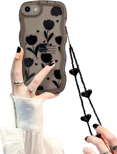 Miniatura 11 de Funda compatible con iPhone 11 Pro Max con bonito diseño de flores negras y sencillas, para mujeres, adolescentes y niñas, funda protectora de lente