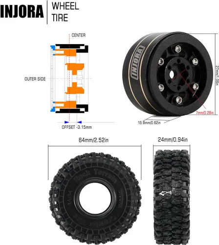 Miniatura 4 de INJORA Juego de 4 neumáticos Beadlock de latón 1.0 para 1/18 TRX4M 1/24 RC Crawler Car Axial SCX24 FMS FCX24 Gladiator Bronco C10 JLU Deadbolt B17