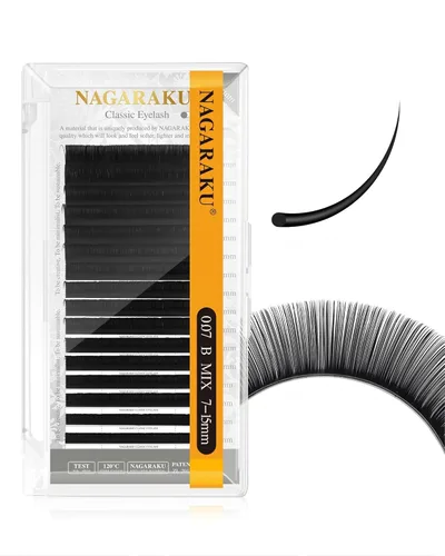 Miniatura 136 de NAGARAKU Extensiones de pestañas, pestañas individuales, 0.05mm, rizo D, 15mm, clásico, negro mate, suave, natural, profesional, 16 filas, 0.05-D