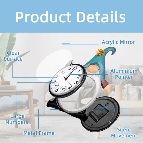 Miniatura 3 de Gnome Reloj de Exterior con Termómetro e Higrómetro, 14.5'' Reloj de Pared de Cuarzo para Exterior Silencioso Sin Tic-Tac para Patio, Sala de Estar
