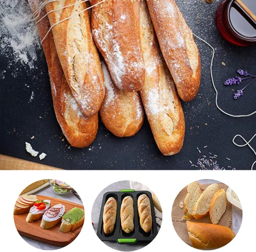 Miniatura 5 de Molde de silicona para baguette, antiadherente de 3 olas, pan de tostada francesa, molde para hornear, moldes de silicona perforados, molde para 3