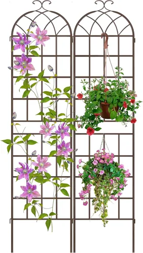 Miniatura 14 de LZRS - Paquete de 2 arcos de hierro rústico de 71x20 pulgadas para decoración de jardín con enrejado con revestimiento de metal negro – Perfecto