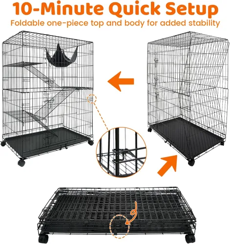 Miniatura 8 de Homey Pet Jaulas para gatos de 50 pulgadas para interiores, jaulas grandes de 4 niveles para gatos de interior, jaula plegable de alambre de metal