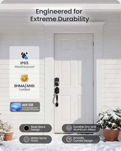 Miniatura 7 de Veise VE027-H - Cerradura inteligente de huella digital Wi-Fi integrada con manija, control remoto de aplicación y control de voz, juego de Negro