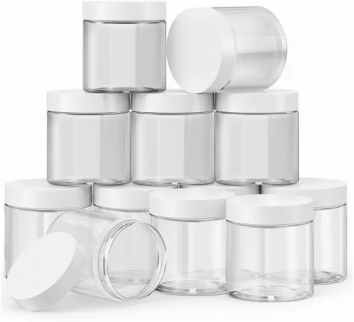 Miniatura 50 de SATINIOR Paquete de 12 frascos de plástico con tapas, frascos redondos para cosméticos de viaje, para artículos de tocador, loción, crema