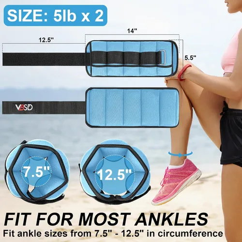 Miniatura 2 de VBSD Pesas de tobillo ajustables para hombres y mujeres, 2, 4, 6, 8, 10 libras, 1 par de correas de peso para piernas, juego de pesas de tobillo