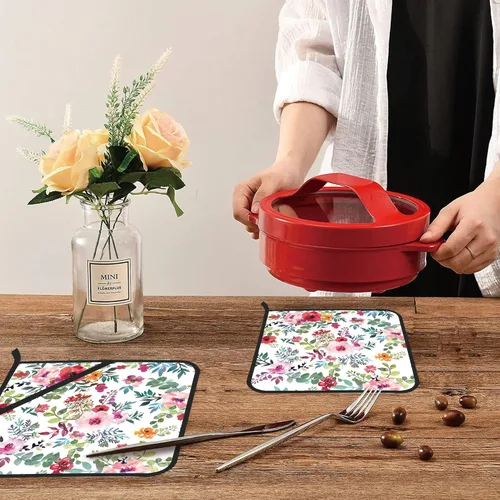 Miniatura 6 de Juego de 2 soportes para macetas de flores florales de acuarela, resistentes al calor, para microondas, hornear, horno, platos finales y barbacoa