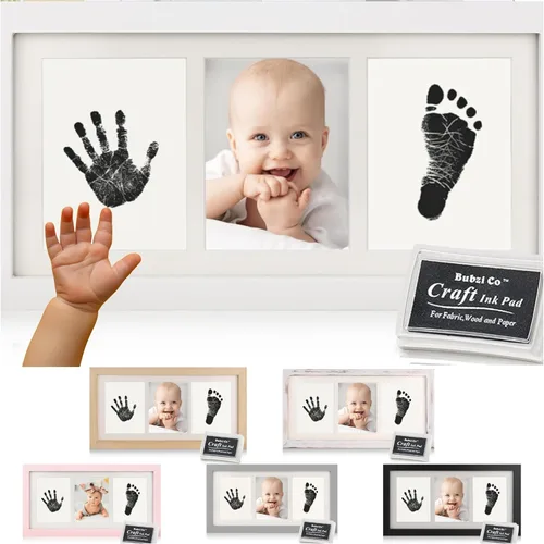 Miniatura 10 de Bubzi Co Kit de huellas de manos y marco de fotos de huellas para niñas y niños recién nacidos, set de regalo único para baby shower, decoraciones