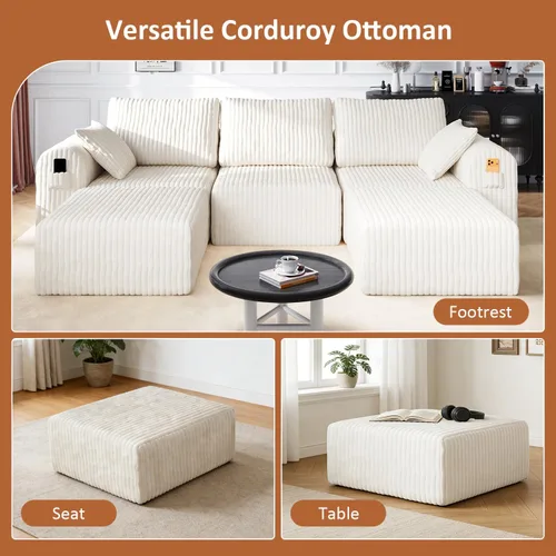 Miniatura 3 de Sofás modulares de pana otomana de 28.74 pulgadas para sala de estar, taburetes de sofá sin hueso, no requiere montaje, sofá profundo en una caja