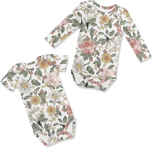 Sweet Jojo Designs - Body de bebé para recién nacido, diseño floral, vintage, color rosa y verde, conjunto de 2 piezas, conjunto de ropa de bebé de