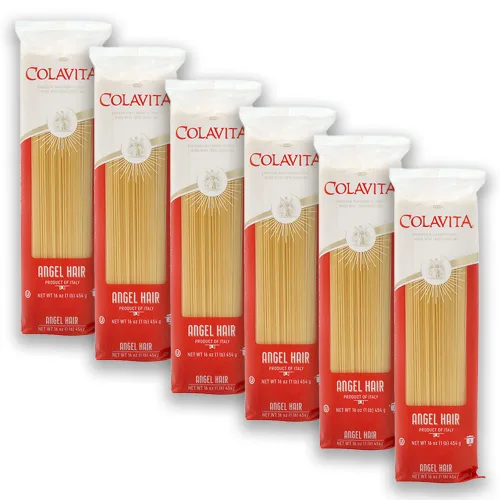 Colavita Capellini Pasta – Paquete de 6 (bolsas de 1 libra) – Auténtica pasta italiana de pelo de ángel hecha con sémola de trigo duro 100% –