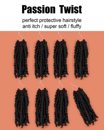 Miniatura 6 de Pelo Passion Twist de 6 pulgadas, trenzas de ganchillo cortas pretrenzadas, paquete de 8 paquetes (1#/negro azabache)