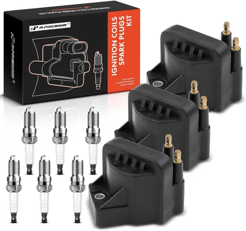 A-Premium Paquete de 3 bobinas de encendido (negro) y 6 bujías de iridio compatibles con Chevrolet Malibu Impala Venture Buick LaCrosse Cadillac