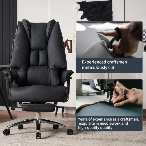 Miniatura 7 de EXCEBET Silla de oficina grande y alta de 400 libras de ancho, silla de oficina ejecutiva de cuero con respaldo alto con reposapiés, sillas Negro