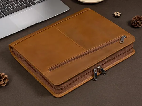 Miniatura 4 de AZXCG Portafolio organizador de cuero para hombres, folio profesional con soporte para bloc de notas A4/Legal, cartera con cremallera