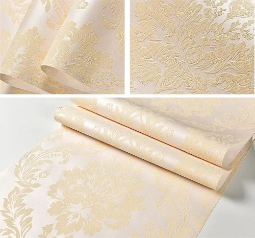 Miniatura 5 de Q QIHANG Papel tapiz de damasco en relieve 3D de 1.73 pies de ancho x 32.8 pulgadas de largo, estilo europeo, moderno, minimalista, para dormitorio