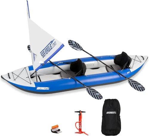 Miniatura 11 de Sea Eagle Kayak inflable Explorer de 380 x 12 pies 6 pulgadas - Pesca, excursión, camping, exploración y riego blanco, esquivaje extraíble, piso