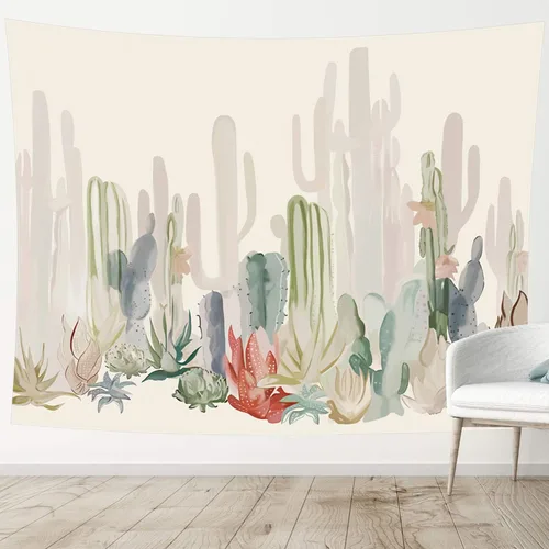 Miniatura 2 de Manicer Tapiz de cactus, coloridas plantas y hierbas, tapiz botánico para colgar en la pared, tapiz de paisajes naturales, mural para dormitorio