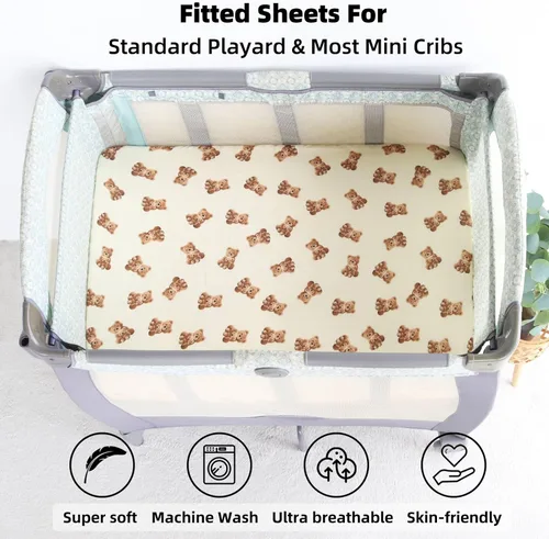 Miniatura 2 de LifeTree Sábanas de cuna unisex para bebé, sábanas bajeras de muselina para cuna, 70% viscosa de bambú y 30% algodón, se adapta a minicuna y paquete