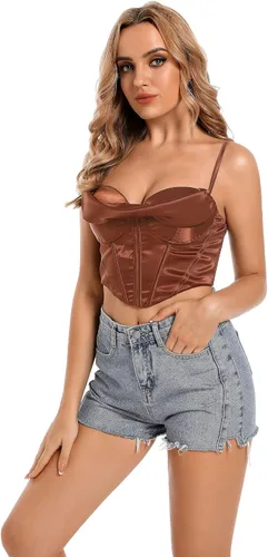 Miniatura 6 de Wiltilky Sujetador sexy para el pecho, corsé corto, top de moda con tirantes delgados, camiseta sin mangas para mujer