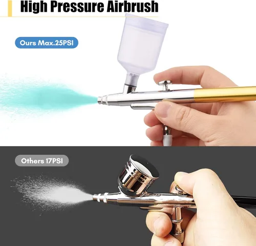 Miniatura 3 de Kit de aerógrafo con compresor, juego de cepillos de aire de mano, presión ajustable de 5 niveles de doble acción con 2 vasos de pintura