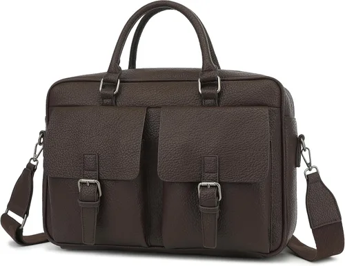 Maletín de Cuero PU para Laptop, Repelente al Agua, Multifuncional, Bolsa de Hombro para Laptop de hasta 15.6 pulgadas (PU Marrón)