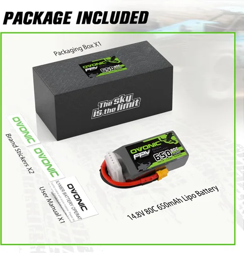 Miniatura 6 de OVONIC 4s Lipo Batería 80C 650mAh 14.8V Lipo Batería con XT30 Conector para RC FPV Racing Drone Quadcopter