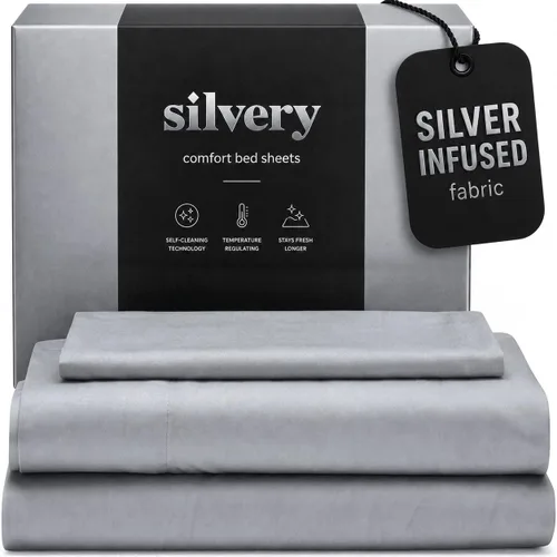 Miniatura 19 de Silvery Juego de sábanas con infusión de plata, tela ultrasuave que regula la temperatura con tecnología de autolimpieza que se mantiene fresca 3