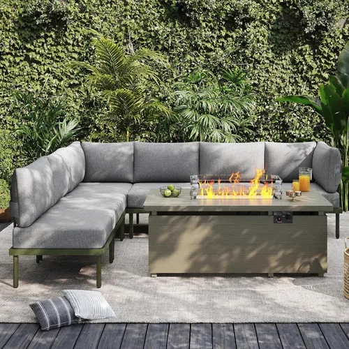 Miniatura 12 de Sundale Outdoor Juego de 2 muebles de metal para patio, sofá seccional para exteriores con cojín de olefina de 6 pulgadas, modernos