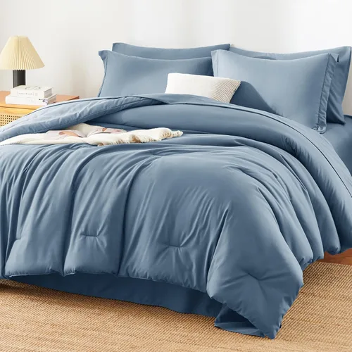 Miniatura 17 de Juego de edredón blanco queen, 7 piezas cama en una bolsa, juego ligero de ropa de cama queen, juego de 7 piezas para todas las estaciones, suave