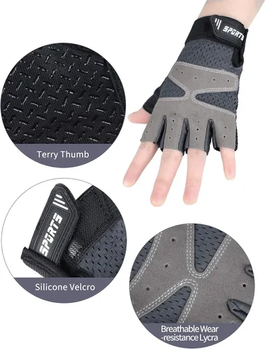 Miniatura 5 de SATINIOR - 3 pares de guantes de medio dedo para niños, guantes de ciclismo antideslizantes con gel, ajustables, para niñas y niños