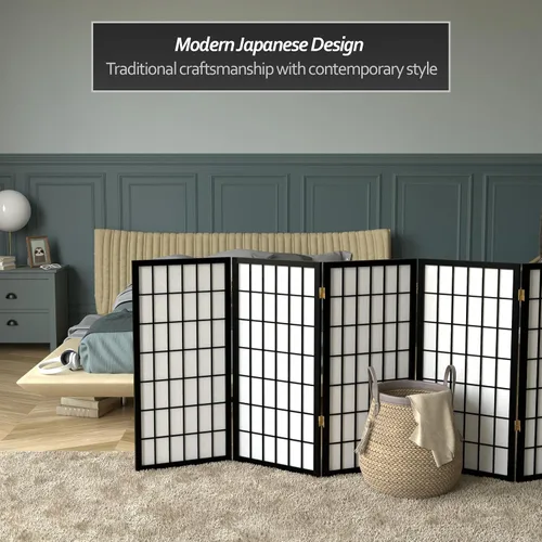 Miniatura 2 de Biombo portátil simple de 3 pies Biombo Shoji para dividir una cuarto, clásico diseño japonés, 4 tamaños y 6 colores, Madera, Negro