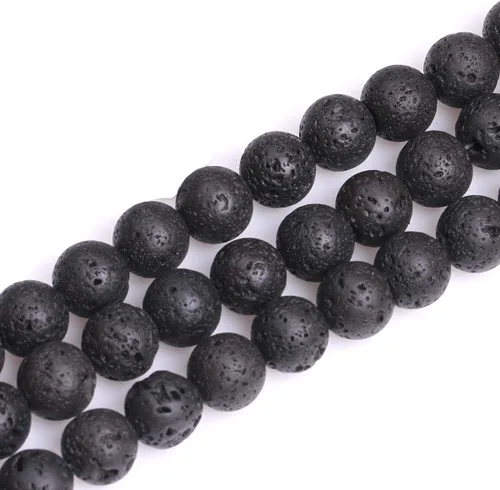 Miniatura 162 de GEM-Inside Cuentas sueltas de piedra natural de lava negra de 8 mm, redondas, piedra de energía para hacer joyas 15' Negro