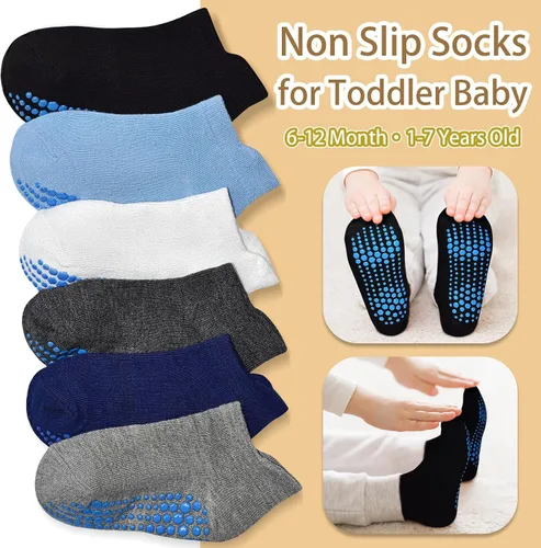 Miniatura 2 de HYCLES Calcetines de tobillo antideslizantes para niños pequeños, calcetín antideslizante para bebé, calcetines antideslizantes para niños de 1 a 7